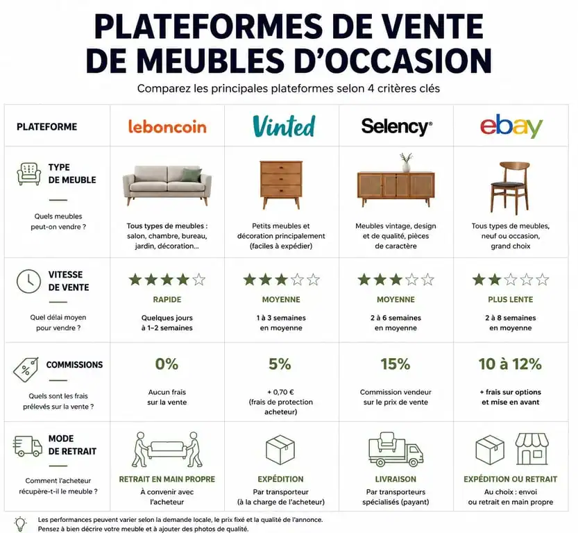 Infographie comparative des plateformes pour vendre ses meubles d'occasion