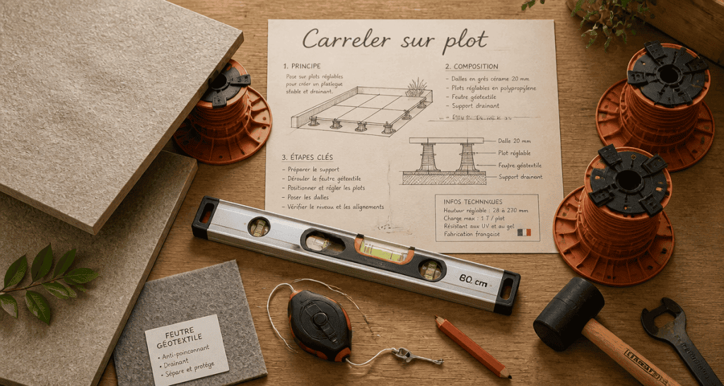 carreler sur plot outils et matériaux terrasse