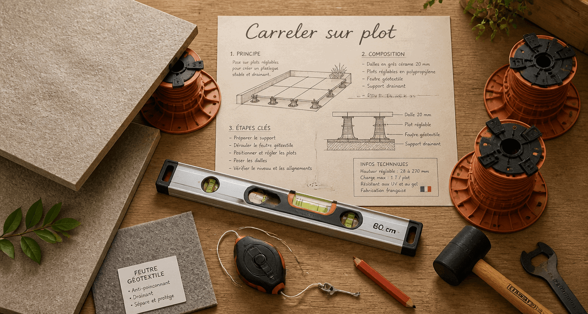 carreler sur plot outils et matériaux terrasse