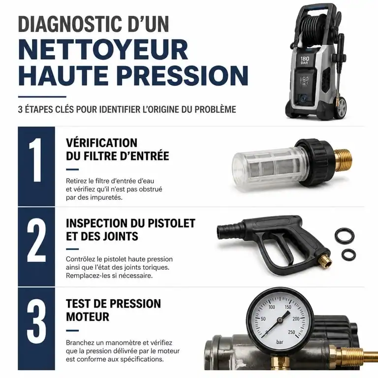 Infographie diagnostic panne nettoyeur haute pression Karcher