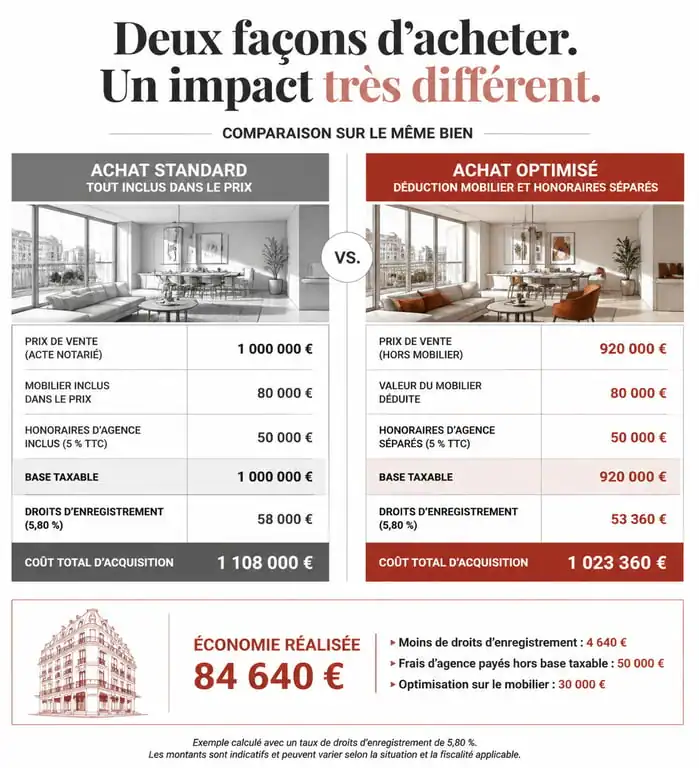 Infographie comparative : comment faire baisser les frais de notaire lors d'un achat immobilier