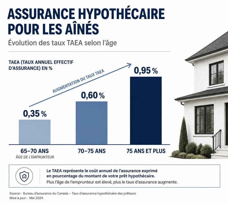 Graphique comparatif des taux d'assurance de prêt immobilier après 65 ans par tranche d'âge