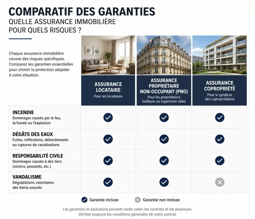 Tableau comparatif des assurances pour propriétaire : locataire, PNO et copropriété