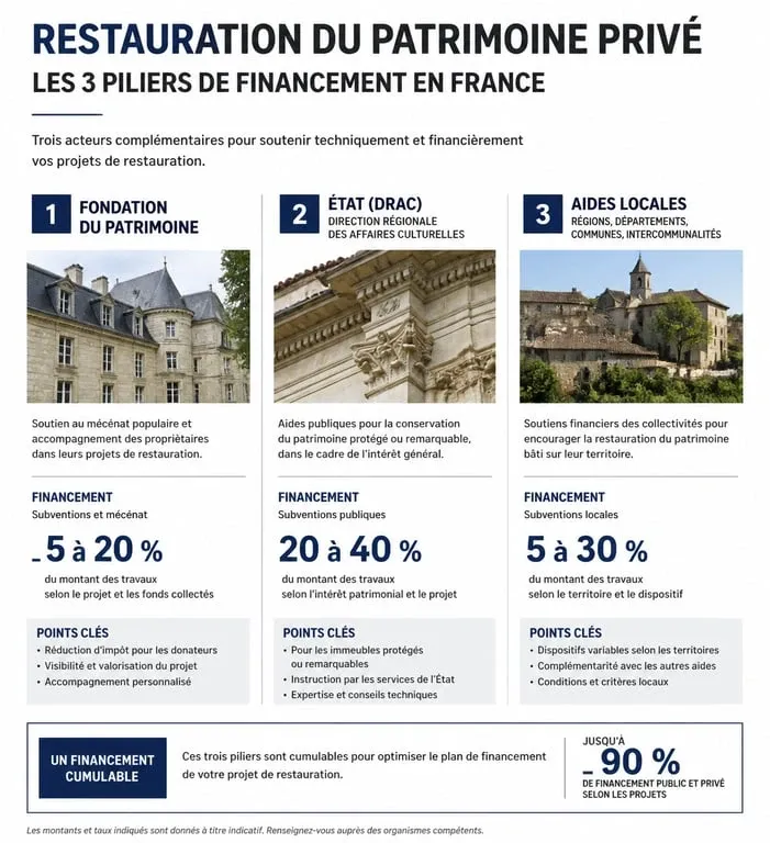Infographie des aides financières pour la restauration du patrimoine privé en France