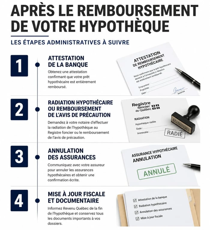 Infographie des démarches administratives après avoir fini de payer son crédit immobilier