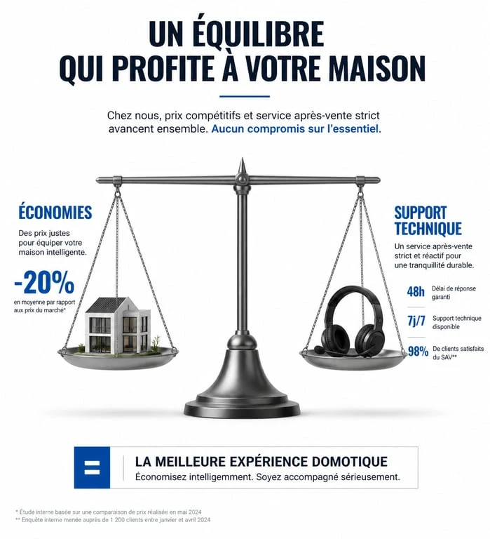 Infographie comparative des avantages et inconvénients de l'achat sur Espace Domotique pour votre avis client