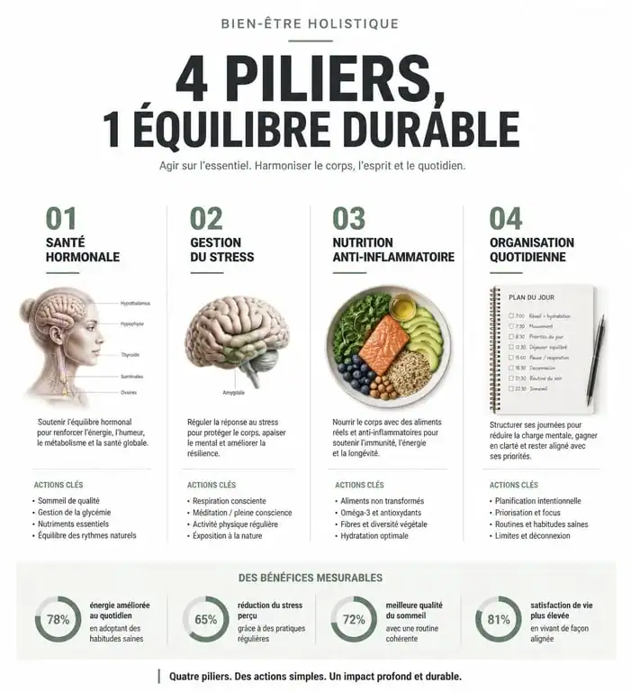 Infographie des 4 piliers du bien-être holistique Blune blog conseils
