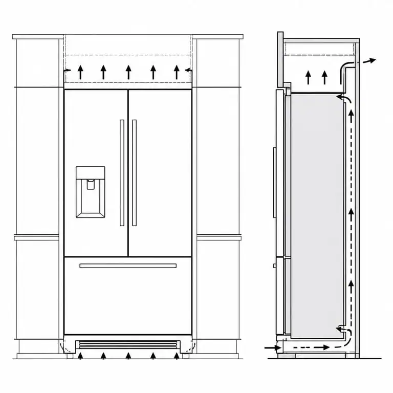 Schéma technique d'intégration d'un frigo américain dans une cuisine