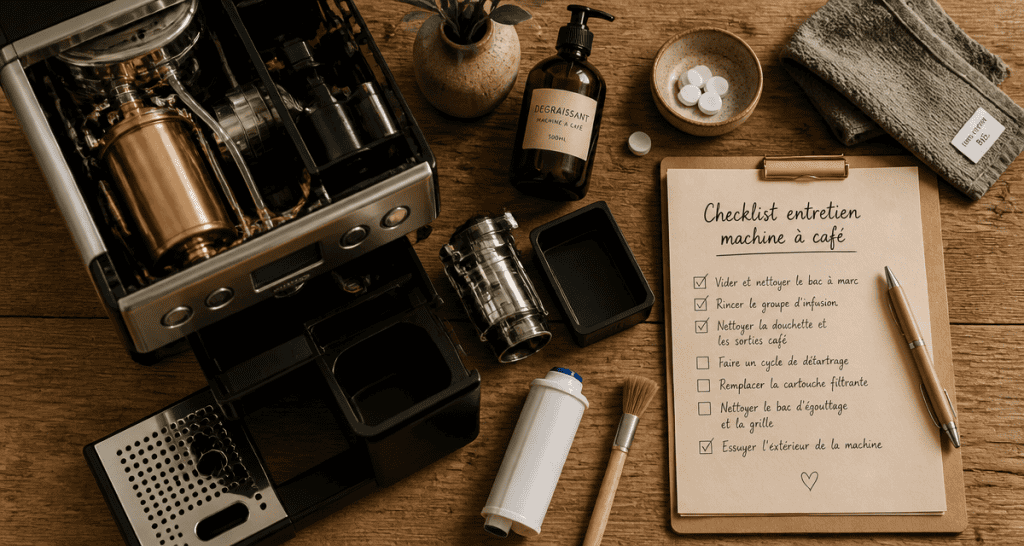 Entretien machine à café professionnelle accessoires checklist