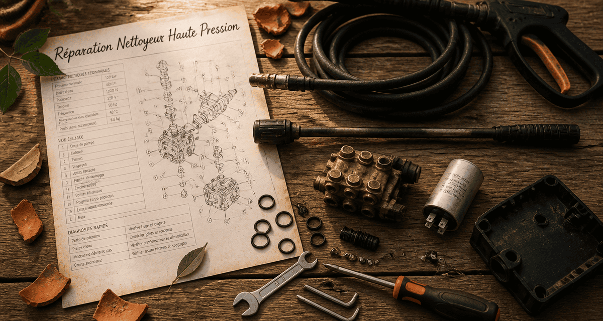 réparation nettoyeur haute pression avec outils et pièces