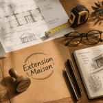 travauxmakers.fr extension maison plan matériaux flat-lay