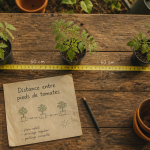distance entre pieds de tomates mesurée sur table de jardin