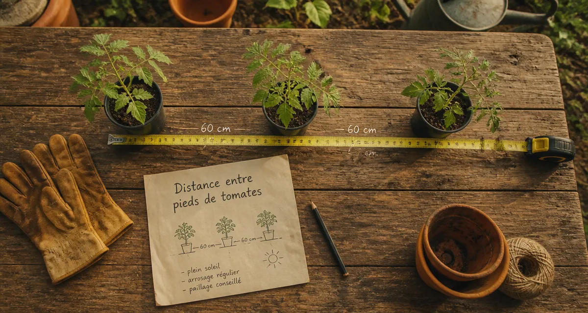 distance entre pieds de tomates mesurée sur table de jardin