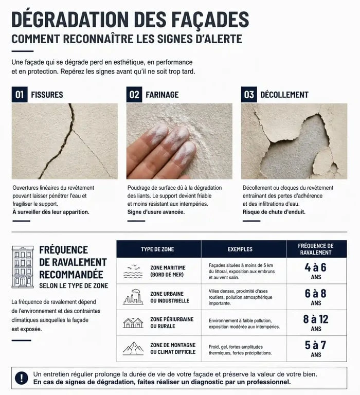Infographie sur la fréquence et les obligations du ravalement de façade
