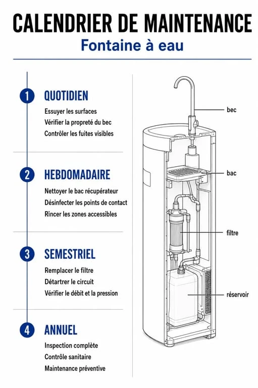 Calendrier d'entretien d'une fontaine à eau : fréquences et actions de maintenance
