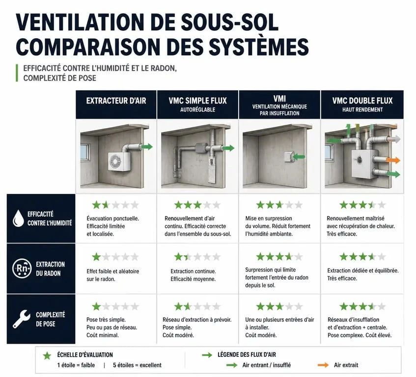 Comparatif des systèmes de ventilation mécanique pour sous-sol : VMC, VMI et extracteurs