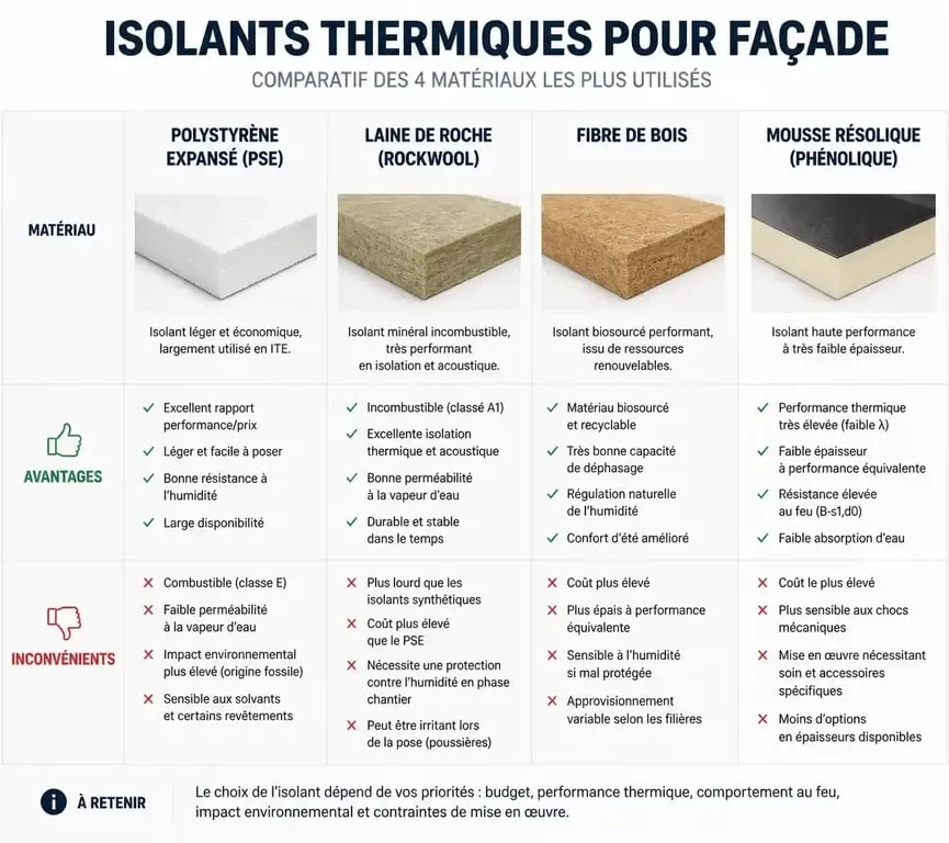 Comparatif des matériaux pour une isolation thermique par l'extérieur (ITE) lors d'un ravalement de façade