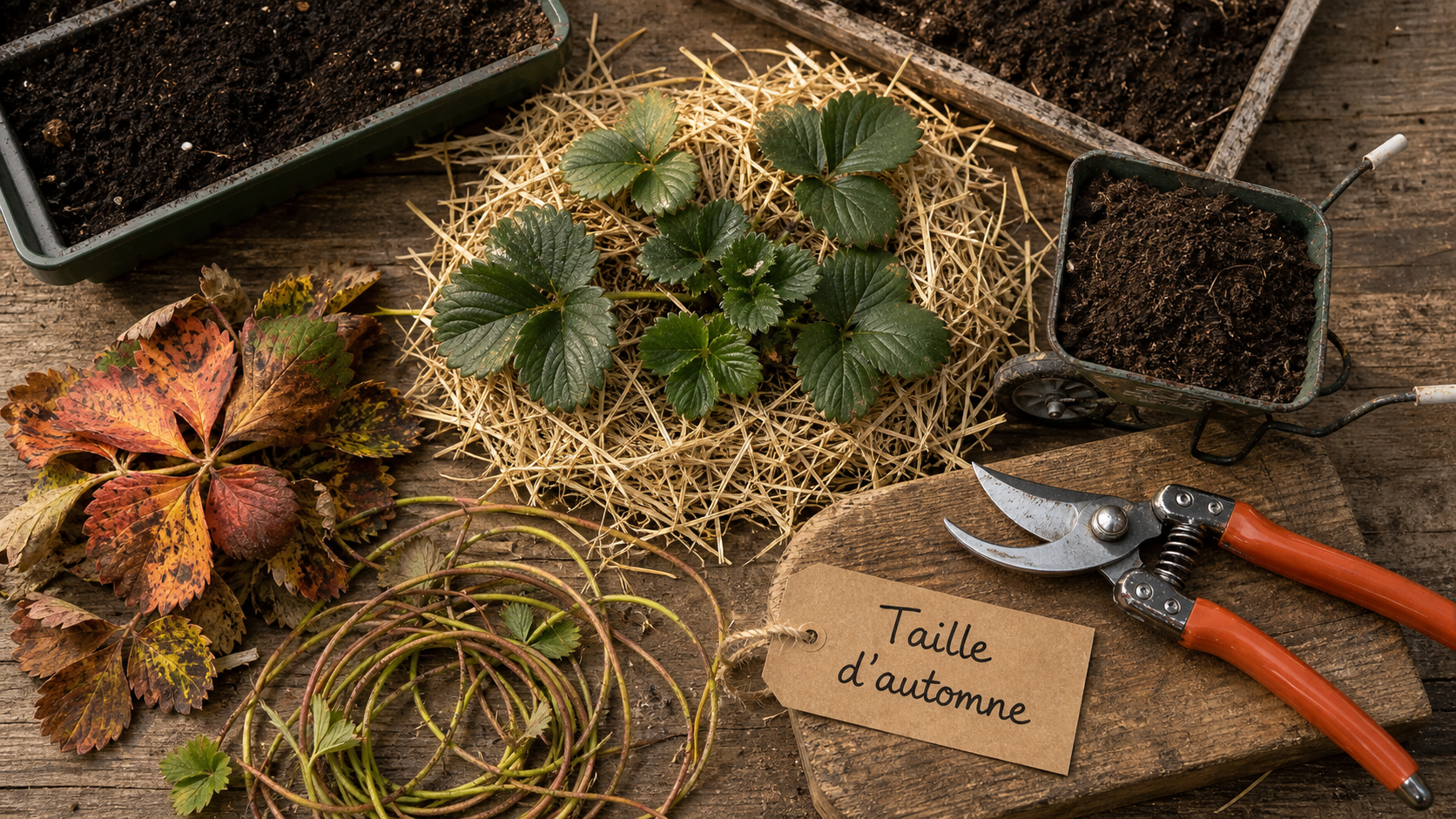 Faut il couper les feuilles des fraisiers avant l’hiver ? Sécateur et feuilles retirées pour la taille d’automne