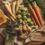Légumes de saison janvier sur table en bois