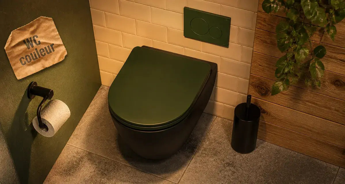 Toilette coloré : WC design vert forêt, cuvette suspendue et abattant