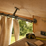 Tringle rideau sous pente avec supports sur mur et plafond inclinés