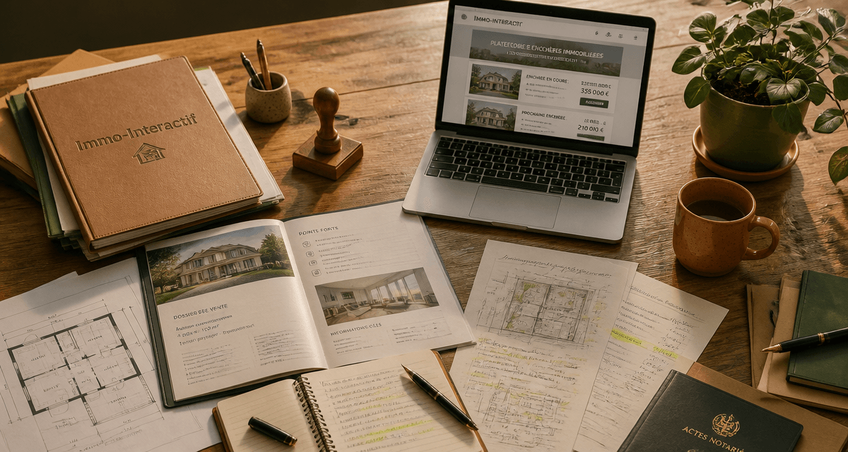 vente en immo interactif sur table avec dossiers et ordinateur