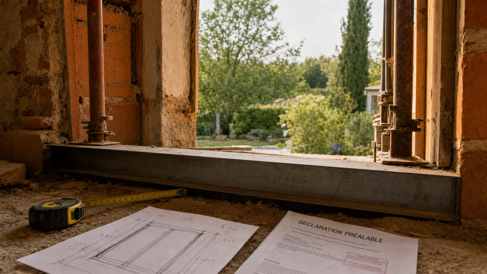 Agrandir fenetre : linteau et autorisation, chantier de fenêtre en brique
