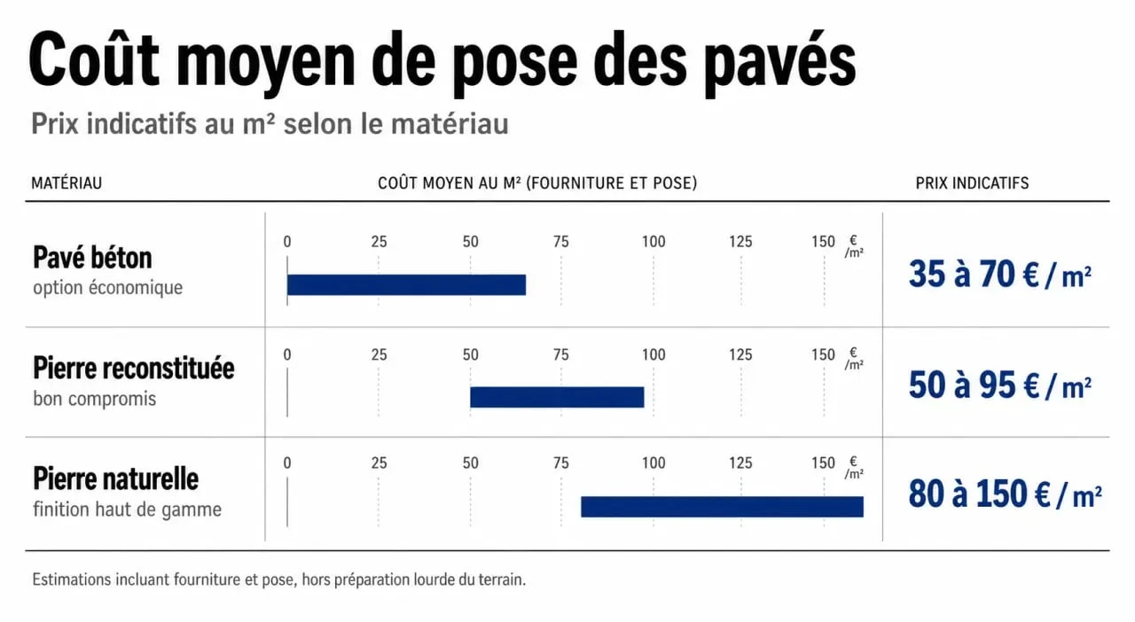 Comparatif des prix au m2 pour la pose de pavés selon le matériau