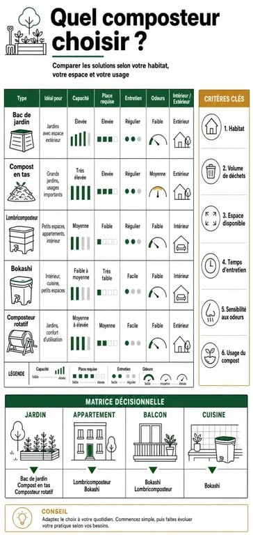 Quel composteur choisir : infographie comparative des types de composteurs et des critères de choix