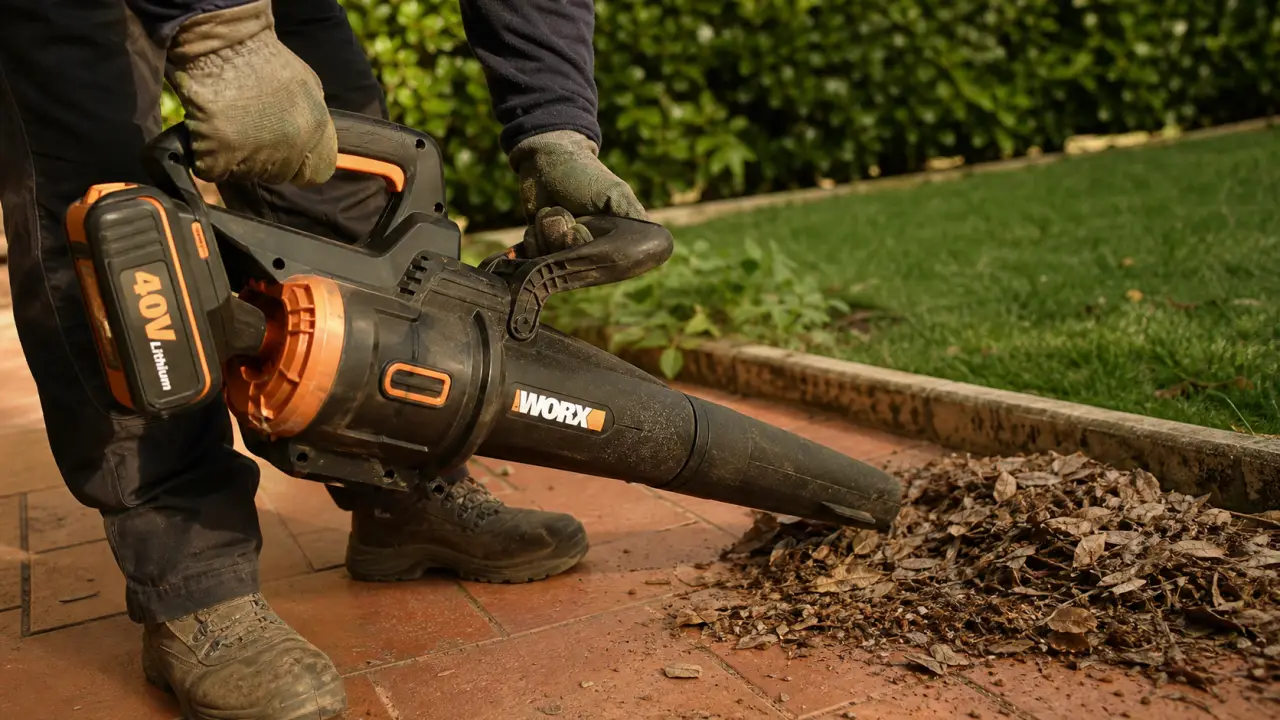 Meilleur aspirateur souffleur broyeur sur batterie broyant des feuilles mortes