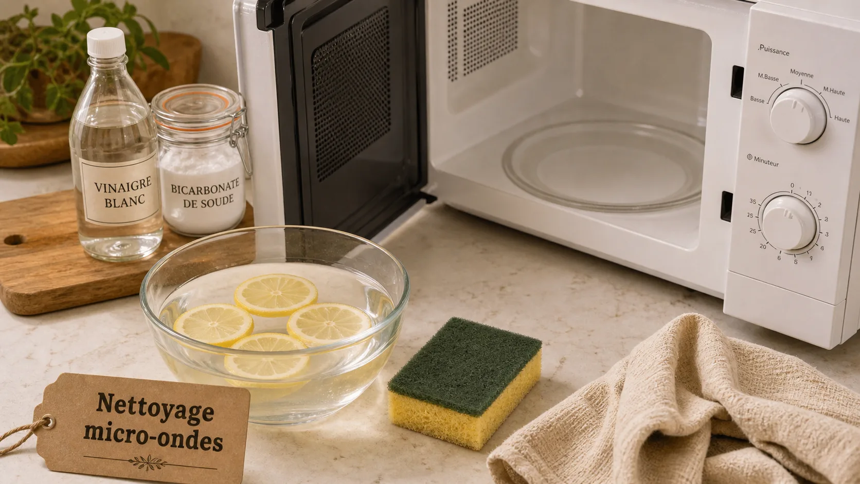 Nettoyage micro onde avec vapeur citron et vinaigre