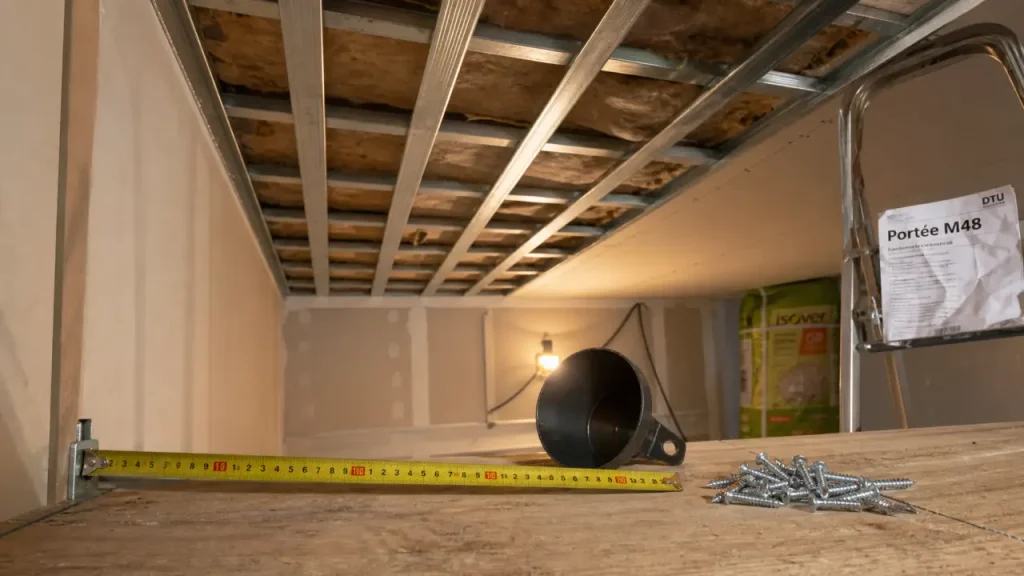 Portée maximum plafond autoportant M48 : 2,35 m avec entraxe 50 cm