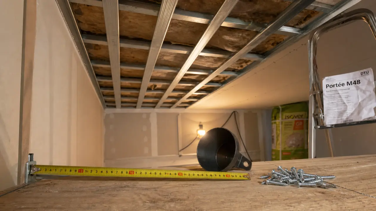 Portée maximum plafond autoportant M48 : 2,35 m avec entraxe 50 cm