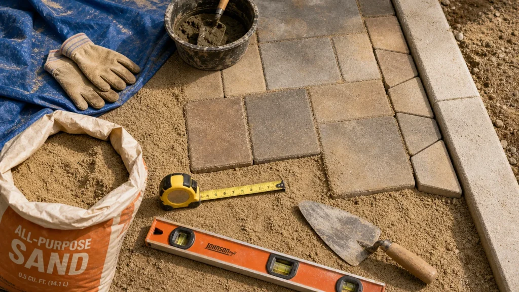 Prix pose pavé m2 sans fourniture : outils, niveau et pavés en pose