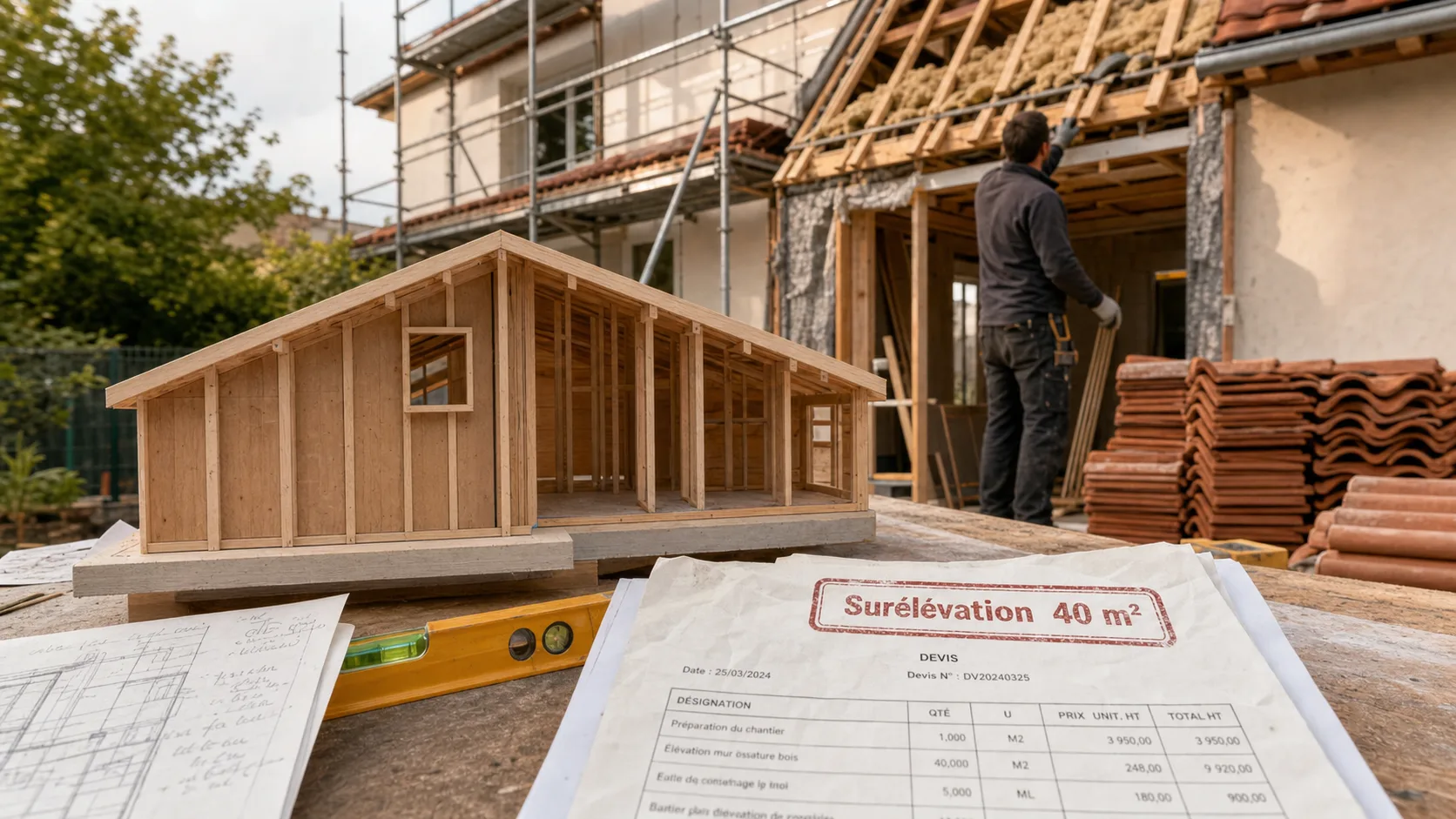 Prix surélévation maison 40m2 : devis et maquette sur chantier