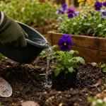 Quand planter des pensées : main arrosant des plants en godets