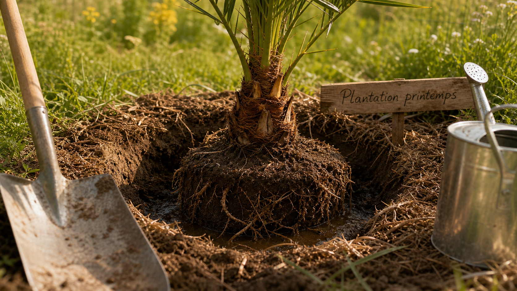 Quand planter un palmier : jeune palmier en pleine terre, paillage et arrosage