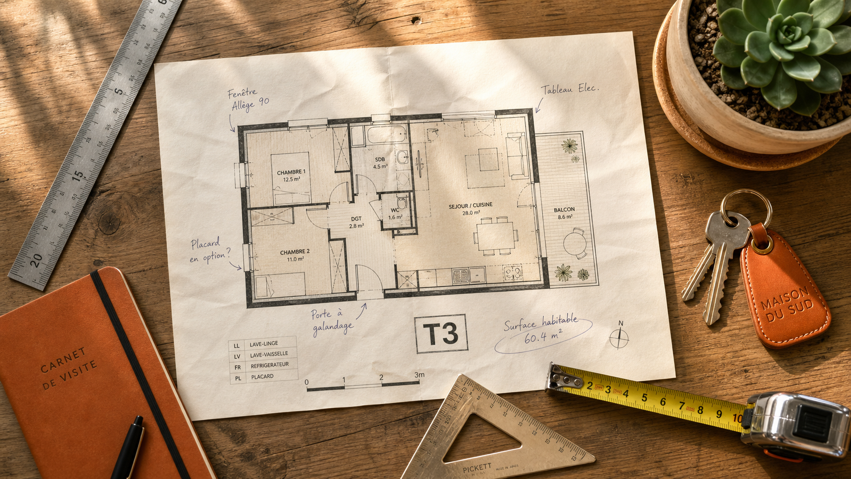 T3 : combien de chambre ? 2 chambres et 3 pièces principales