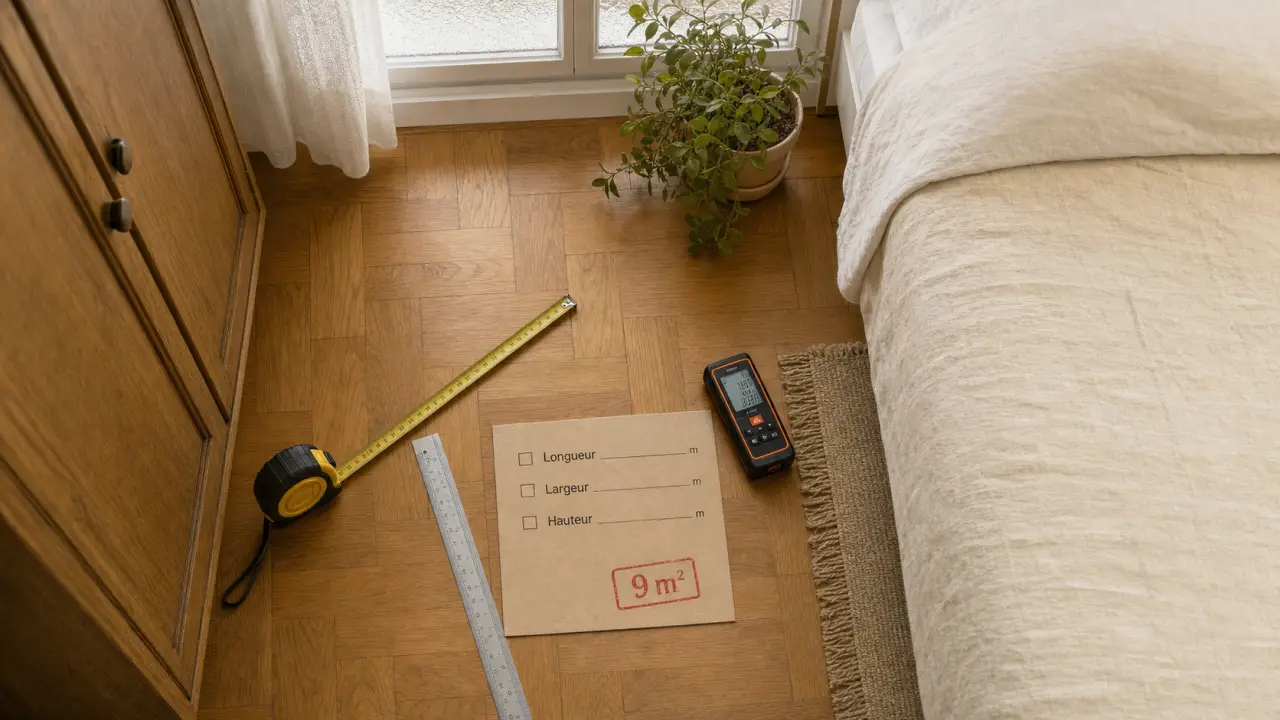 Taille chambre : 9 m² légaux, 12 m² confort (9 m²)