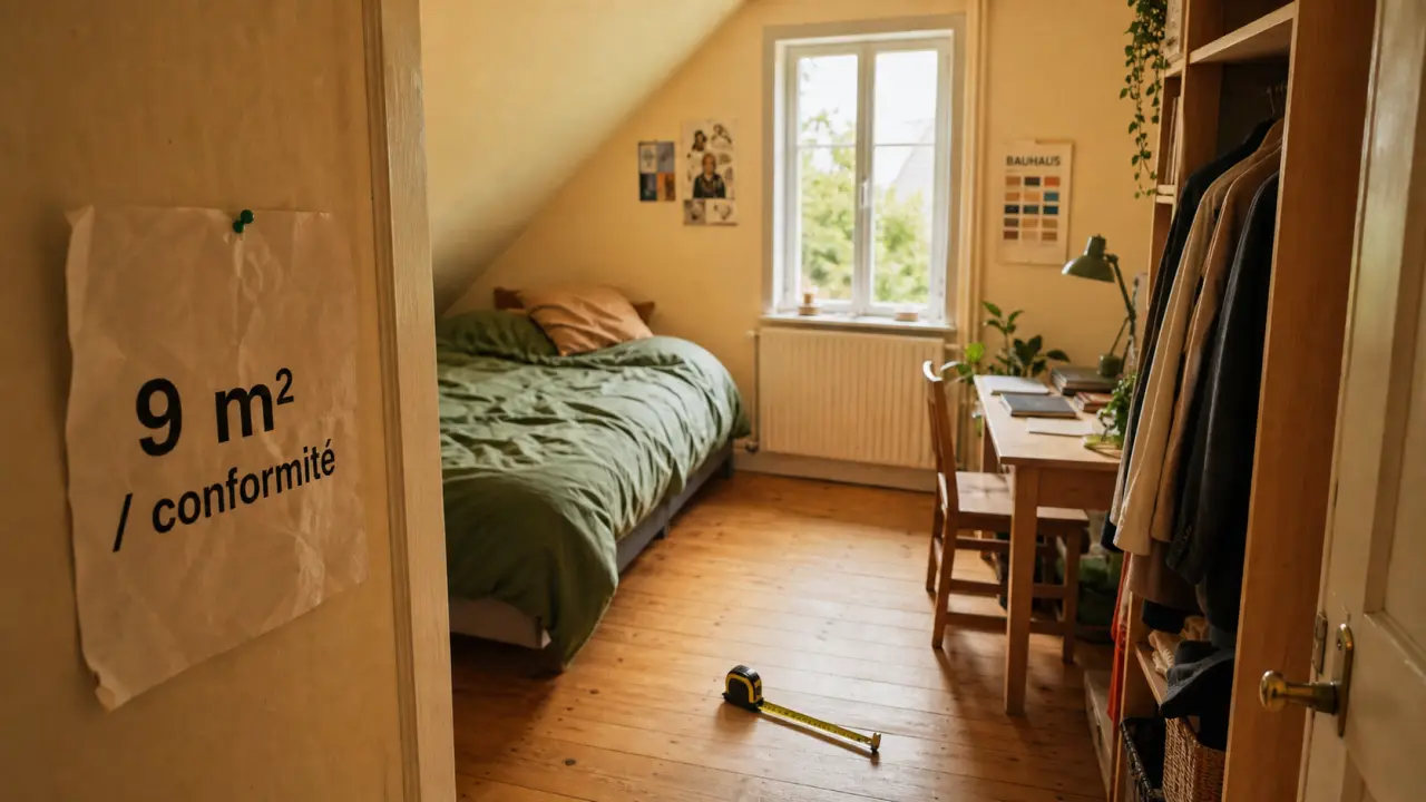 Photo chambre mansardée : taille chambre 9 m² légaux