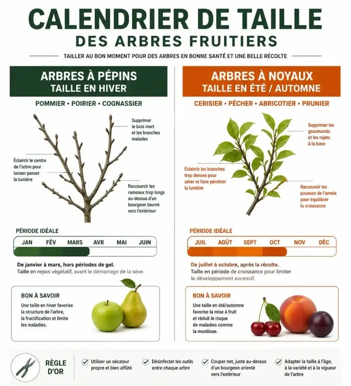 Calendrier de taille des arbres fruitiers par espèce pour un verger sain
