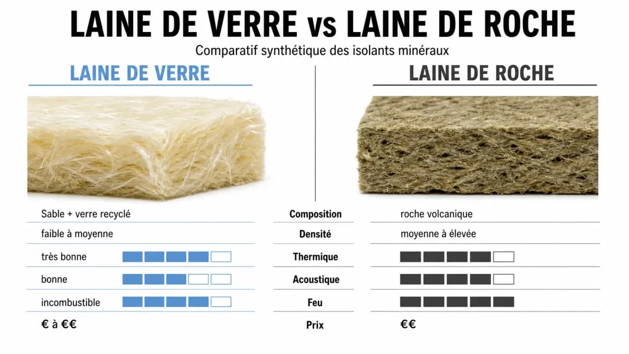 Différence entre laine de verre et laine de roche en infographie comparative