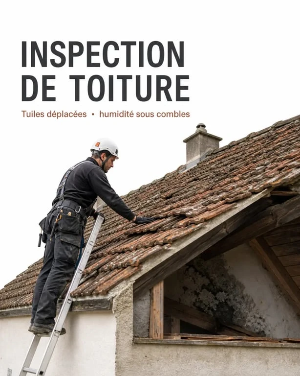 Inspection d’une toiture à refaire par un couvreur sur une maison ancienne