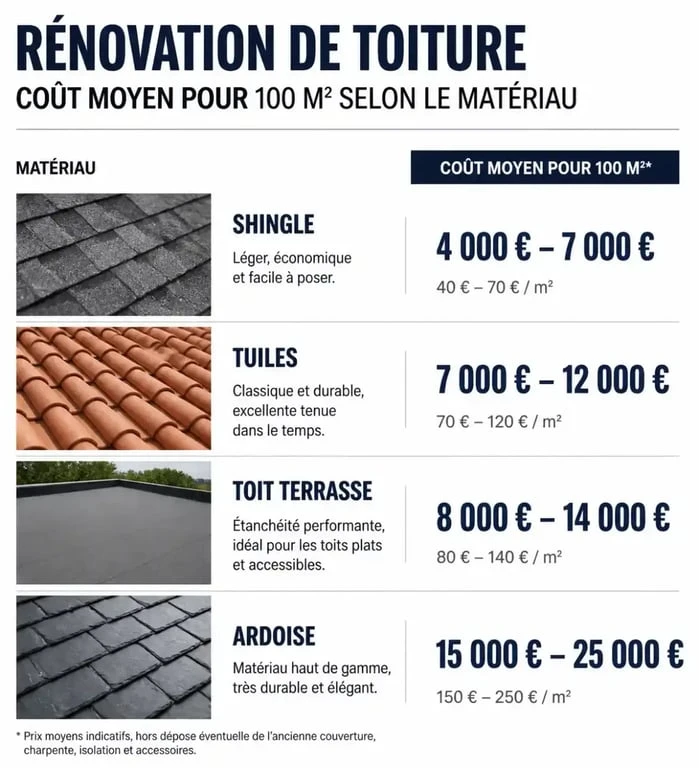 Comparatif prix d une toiture 100m2 par matériau
