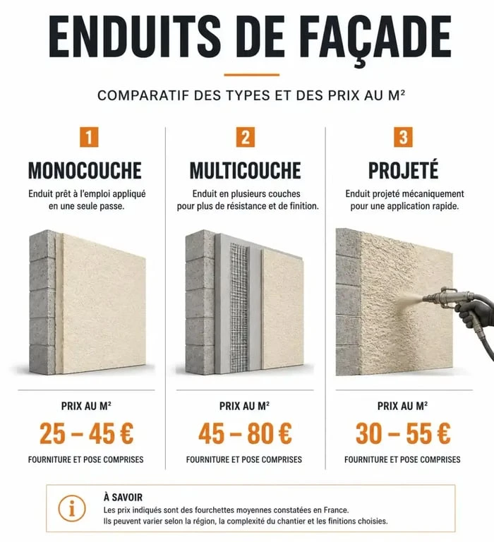 Comparatif des prix au m2 des différents types d'enduit pour façade