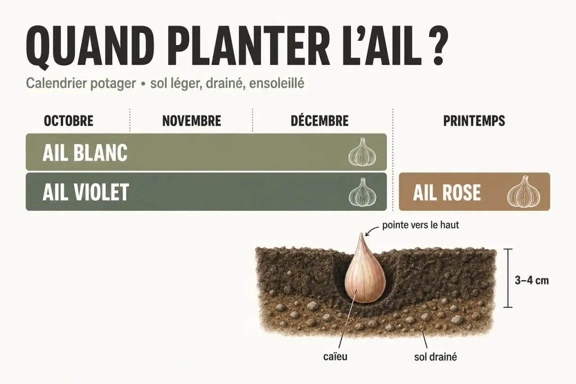 Quand planter l'ail : calendrier de plantation selon la variété et profondeur des caïeux
