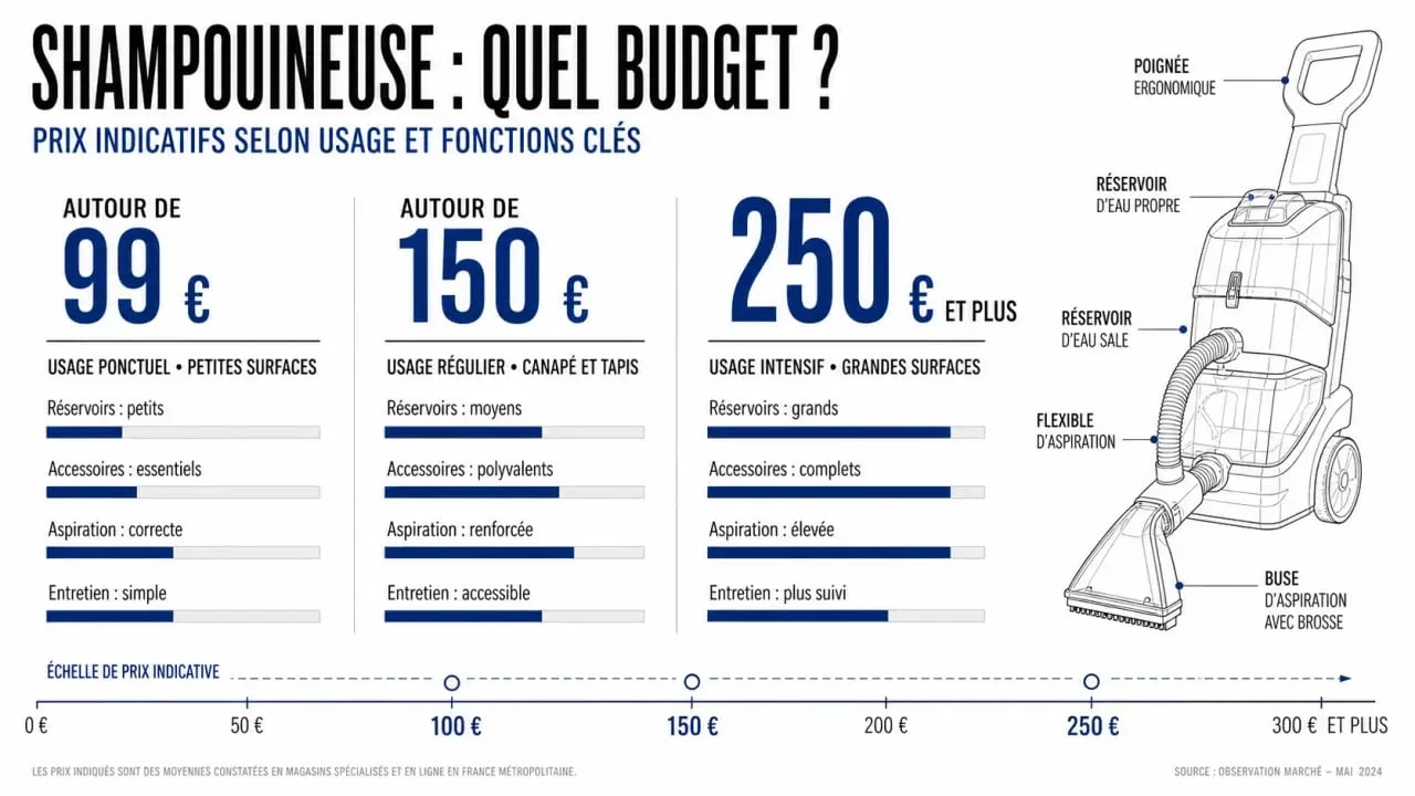 Comparatif shampouineuse prix par budget et usage