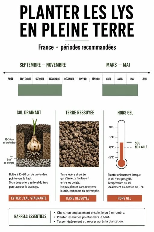 Quand planter des lys en pleine terre : calendrier saisonnier pour réussir la plantation