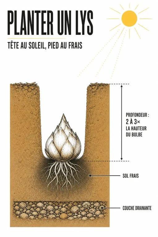 Quand planter des lys en pleine terre : profondeur de plantation et drainage du bulbe