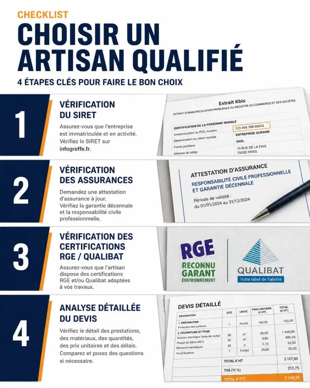 Infographie des étapes clés pour choisir un artisan qualifié pour vos travaux de rénovation